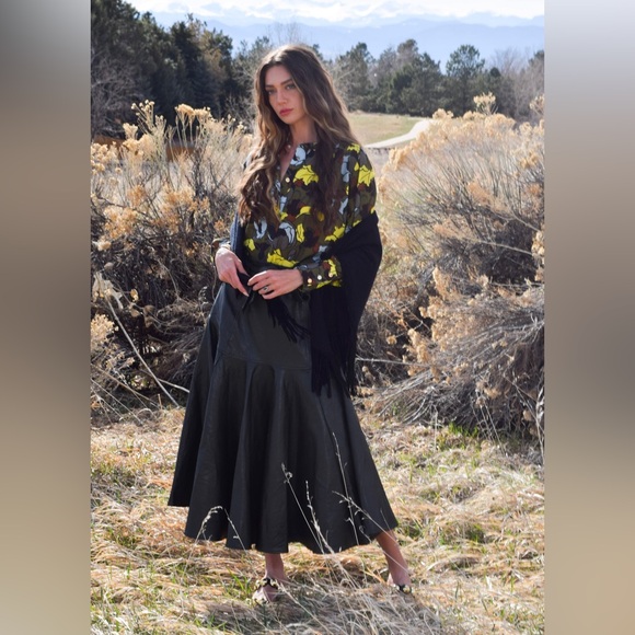 Never A Wallflower Dresses & Skirts - Prairie Midi Skirt (Button Belt) Olive Faux‎ Leather